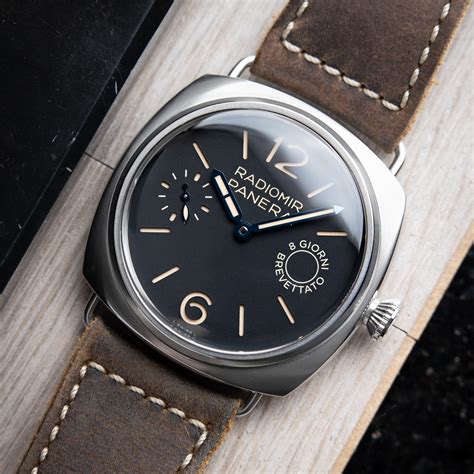 Panerai Radiomir 8 Days 45mm Black Dial Patina Steel Leather PAM992.